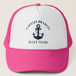 Custom Captain Name Boat Nautical Anchor Style Trucker Hat