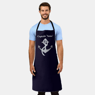 Custom Captain Name with Silver Anchor Sailor Boat Apron