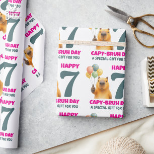 Custom Capybara HAPPY CAPYBRUH DAY 7th Birthday Wrapping Paper