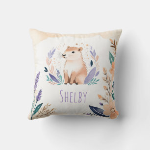 Custom Capybara Pillow with Boho Floral Design - 