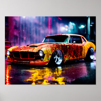 Custom car colourful collage poster