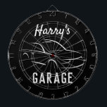 Custom car garage mancave dart board<br><div class="desc">Custom car garage mancave dart board gift. Cool automotive design with personalised name and background colour. Christmas or Birthday gift idea for husband, dad, boyfriend, grandpa, boss, coworker, taxi driver, race driver, boy, kids etc. Trendy home decor time clock for mechanic, auto repair shop, garage, man cave etc. Upload your...</div>
