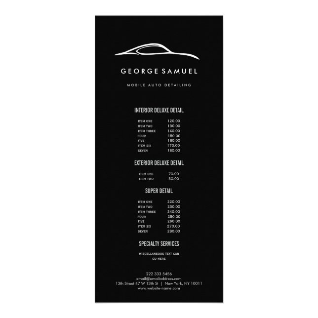 Custom Car Repair & Modern Auto Detailing  Rack Card (Front)
