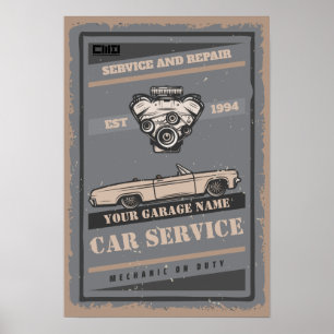 Custom car service garage retro Poster