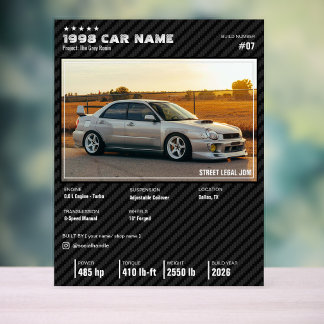 Custom Car Show Spec Stats - Carbon Texture Acrylic Sign
