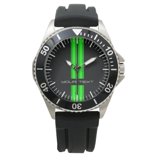 Custom Car Watch - Racing Stripes Green (Front)