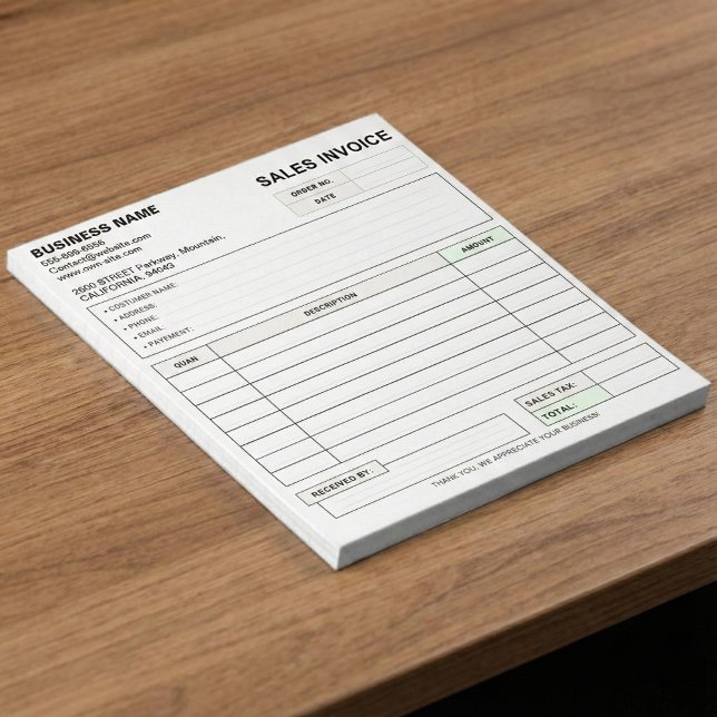 Custom Carbonless Sales Invoice Form, Company Name Notepad (Custom Duplicate Receipt Books with Your Company Name)