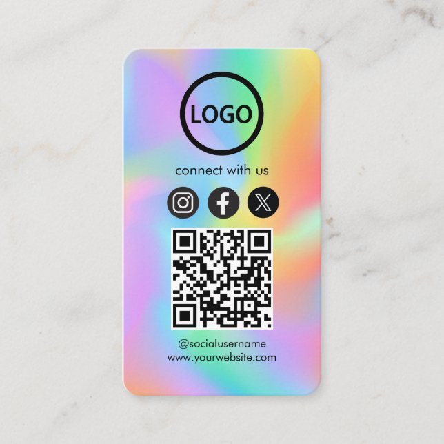 Custom Card Social Media QR Code Rainbow Hologram (Front)