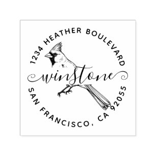 Custom Cardinal Bird Return Address Family Name Self-inking Stamp