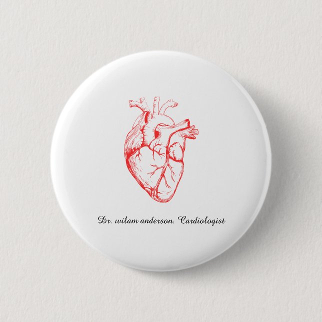 Custom Cardiologist Heart Anatomy Art 6 Cm Round Badge (Front)