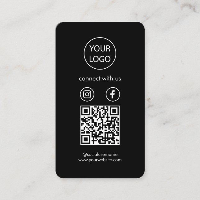 Custom Cards, Social Media QR Code Black Busin Business Card (Front)
