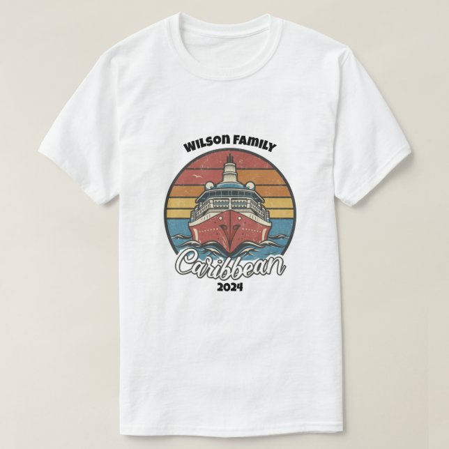 Custom Caribbean Family Cruise Name Year Matching T-Shirt (Design Front)