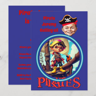 Custom Caricature on ship Pirate 6th Birthday Invitation