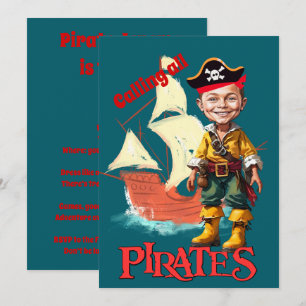 Custom Caricature Pirate 6th Birthday Invitation
