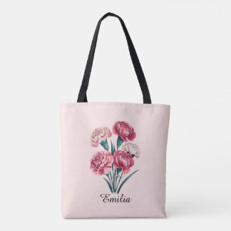 Custom Carnation January Birth Flower Tote Bag