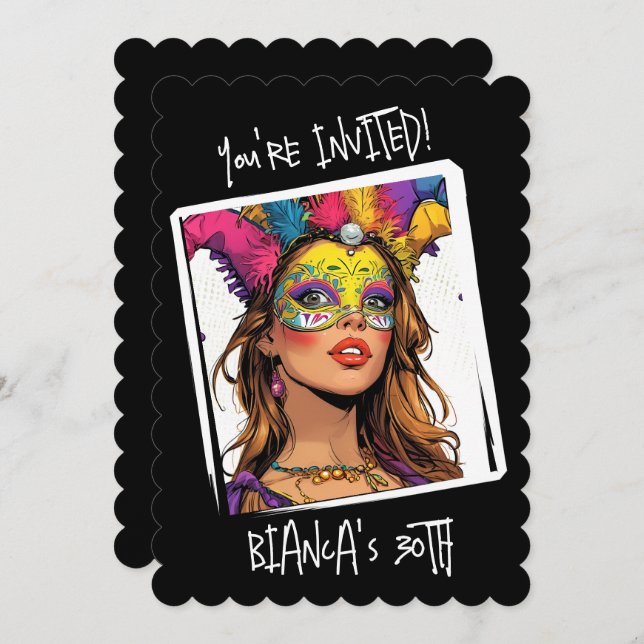 Custom Carnival mask 30th Birthday Invitation (Front/Back)