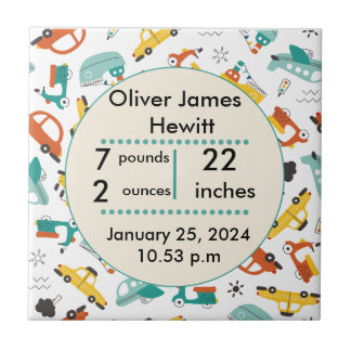 Custom cars birth statistic's newborn baby tile