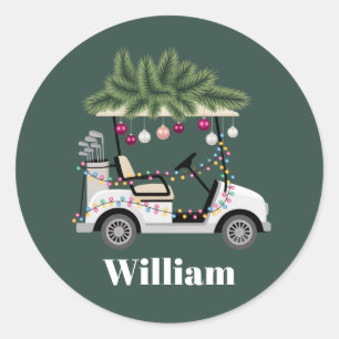 Custom Cart Name Golf Balls Christmas Golfer Classic Round Sticker