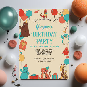 Custom Cartoon Animals Kids Birthday Party Invitation