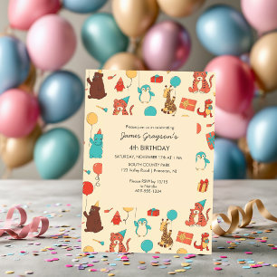 Custom Cartoon Animals Kids Birthday Party Invitation