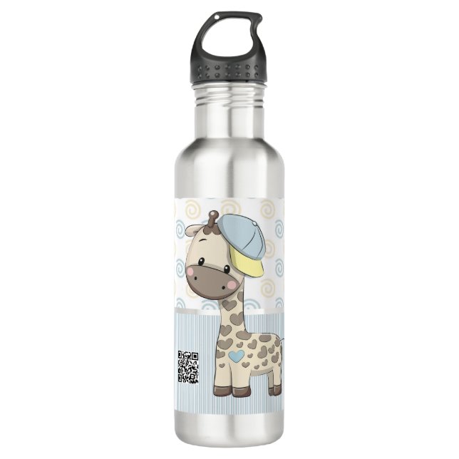 Custom Cartoon Baby Boy Giraffe  710 Ml Water Bottle (Front)