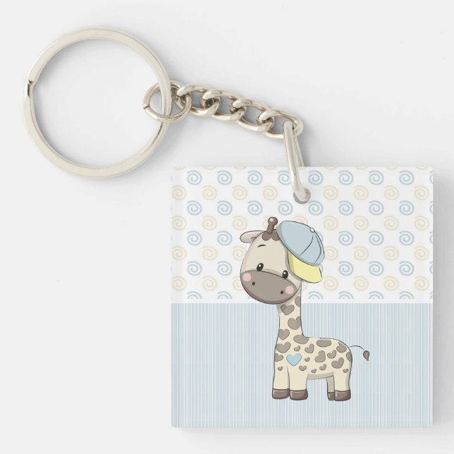 Custom Cartoon Baby Boy Giraffe Keychain  (Front)