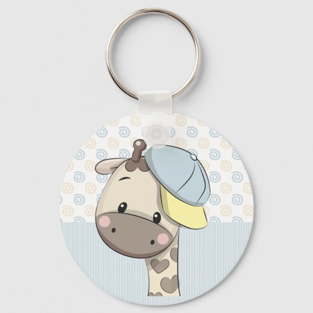 Custom Cartoon Baby Boy Giraffe Keychain  (Front)