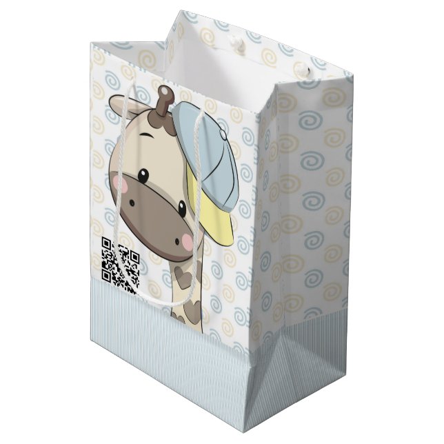 Custom Cartoon Baby Boy Giraffe   Medium Gift Bag (Front Angled)