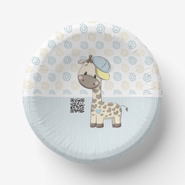 Custom Cartoon Baby Boy Giraffe Paper Bowl   Paper Plate (Front)