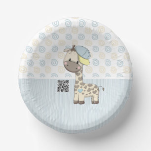 Custom Cartoon Baby Boy Giraffe Paper Bowl Plate