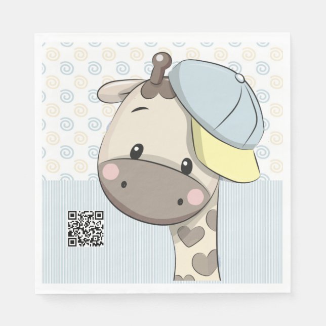 Custom Cartoon Baby Boy Giraffe Paper Napkins  (Front)