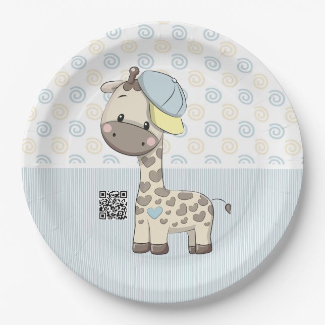 Custom Cartoon Baby Boy Giraffe Paper Plate  (Front)