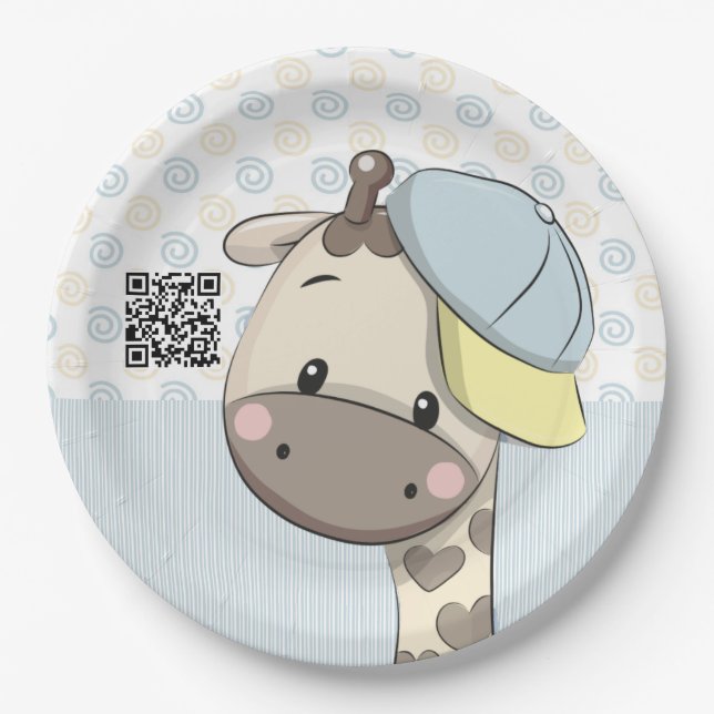 Custom Cartoon Baby Boy Giraffe   Paper Plate (Front)