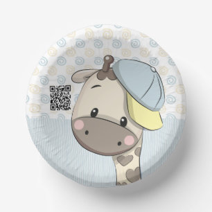 Custom Cartoon Baby Boy Giraffe Paper Plate