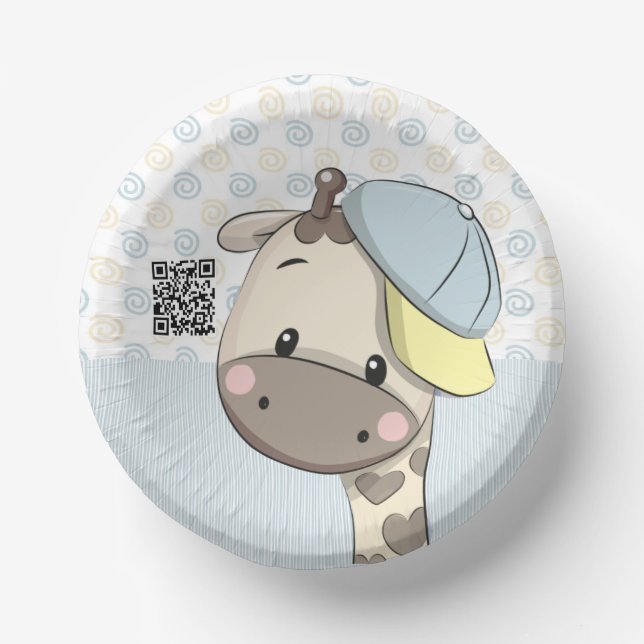 Custom Cartoon Baby Boy Giraffe   Paper Plate (Front)