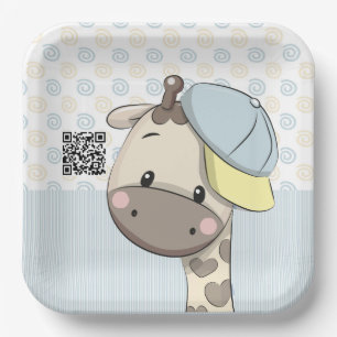 Custom Cartoon Baby Boy Giraffe   Paper Plates