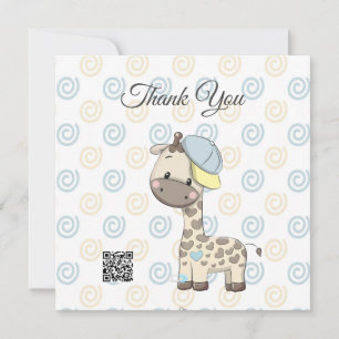 Custom Cartoon Baby Boy Giraffe Thank You Card 