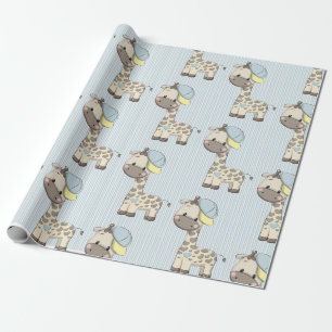 Custom Cartoon Baby Boy Giraffe Wrapping Paper