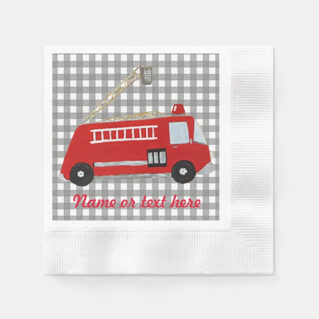 Custom cartoon Fire truck with text Napkin (Front)