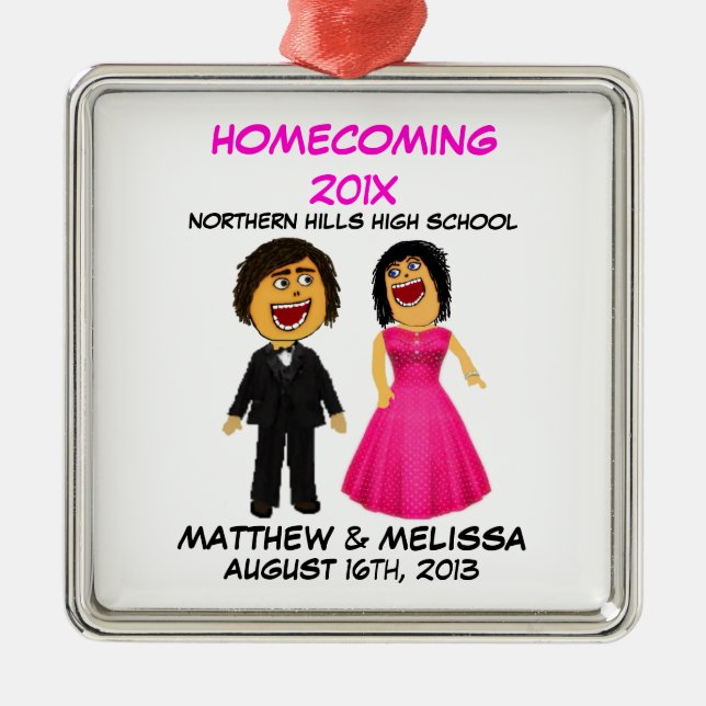 Custom Cartoon High School Dance Couple Metal Tree Decoration (Front)