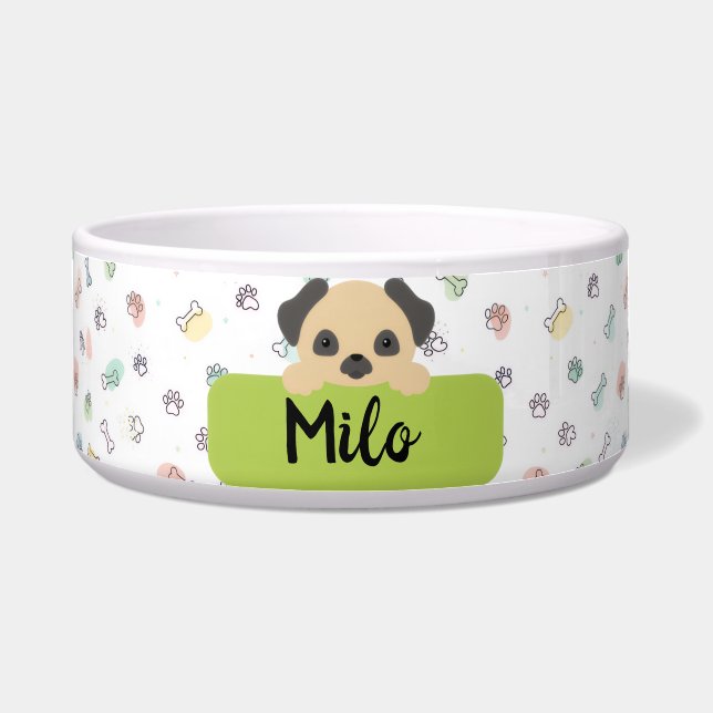 Custom Cartoon Pet Bowl with Dog's Name (Front)