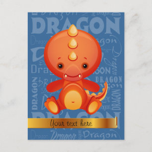 Custom Cartoon Year of the Dragon Word Art Holiday Postcard