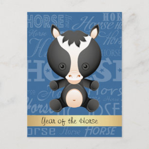 Custom Cartoon Year of the Horse Word Art Holiday Postcard