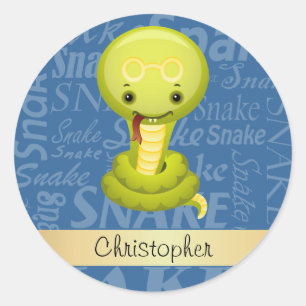 Custom Cartoon Year of the Snake Word Art Classic Round Sticker