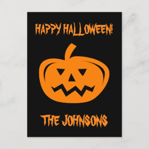 Custom carved pumpkin Halloween party postcards