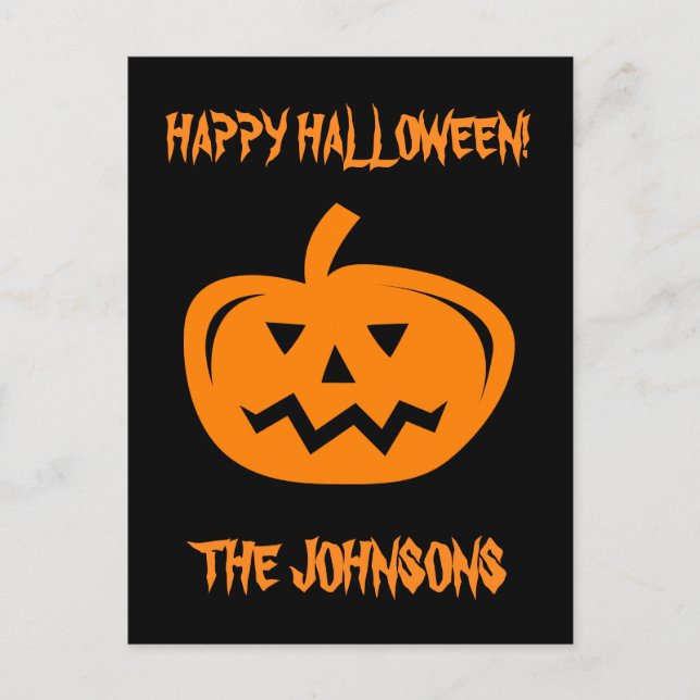 Custom carved pumpkin Halloween party postcards (Front)