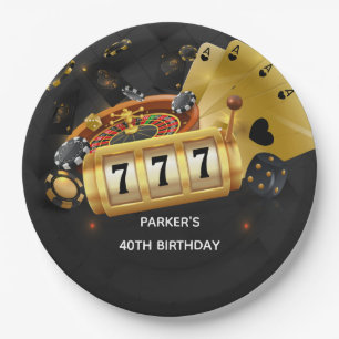 Custom Casino Night Party Black Gold Paper Plate