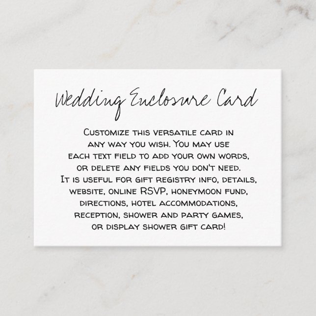 Custom, Casual DIY Black & White Wedding Enclosure Card (Front)