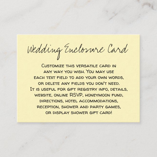 Custom, Casual DIY Versatile Light Yellow Wedding Enclosure Card (Front)