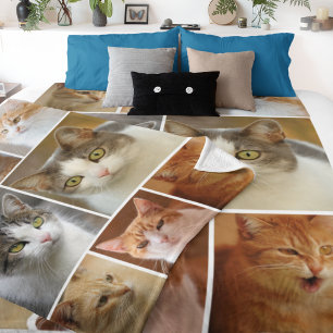 Custom Cat 8 Photo Personalised Fleece Blanket